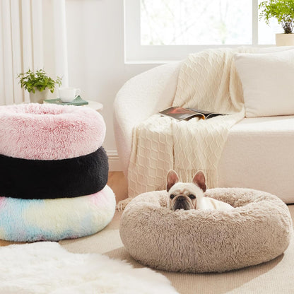 24In Cat Beds for Indoor Cats - Cat Bed with Machine Washable, Waterproof Bottom - Taupe Fluffy Dog and Cat Calming Cushion Bed for Joint-Relief and Sleep Improvement